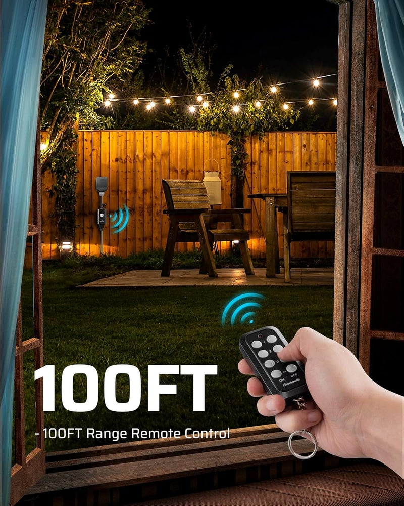 DEWENWILS Outdoor Remote Control Outlet for Christmas Decor, Weatherproof Heavy Duty 15A Wireless Remote Control Switch, 100FT Control Range, 2 Remotes & 3 Outlets (Battery Included) - Image 4